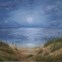 Маслена картина море и луна, снимка 1 - Картини - 31807852