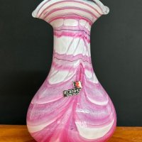 Немска стъклена ваза ръчна изработка с подпис, снимка 4 - Вази - 44445429
