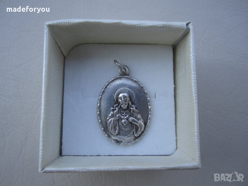 Старинен сребърен, сребро медальон иконка,гема,висулка Господ Бог Иисус Христос , снимка 1