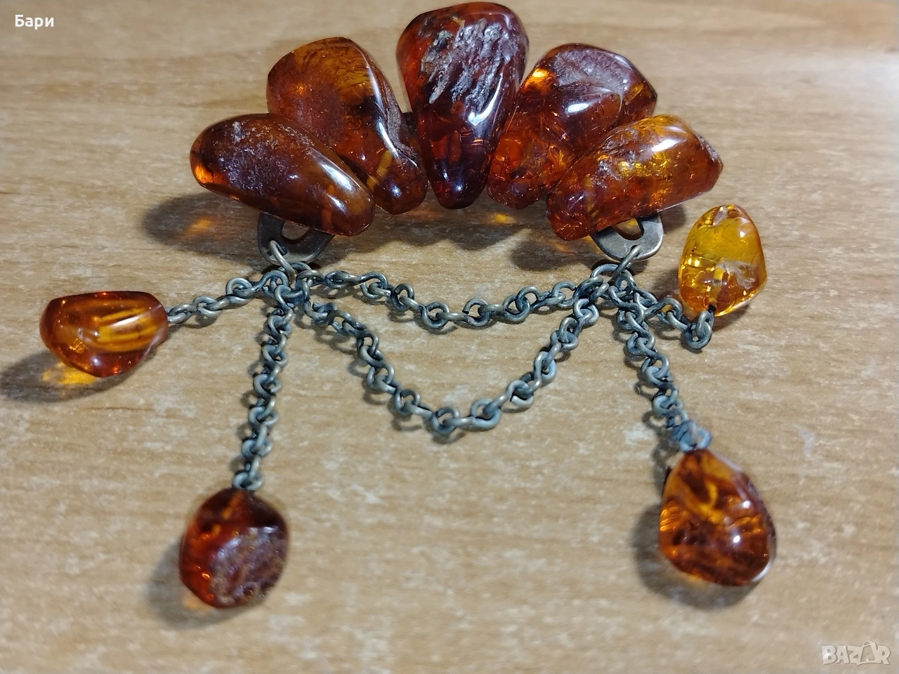 Стара голяма кехлибарена брошка , снимка 1