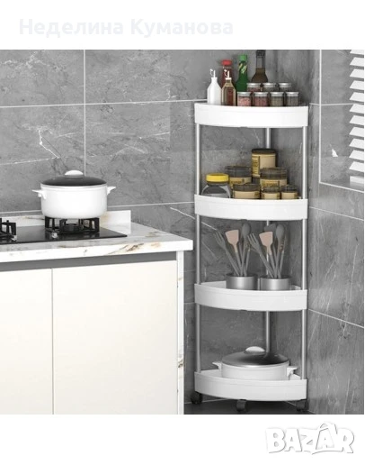 Ъглова етажерка за баня 4 нива с колелца, снимка 1