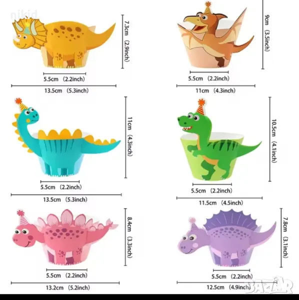 12 бр Динозаври динозавър кошнички украса декорация за мъфини кексчета торта и парти, снимка 1