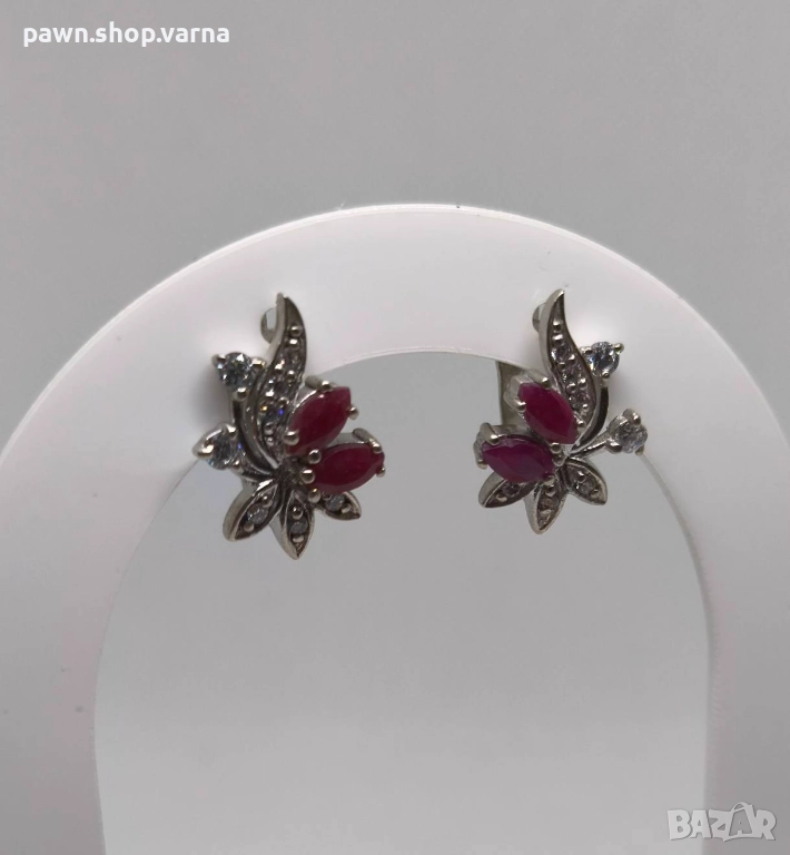 Сребърни обеци с инкрустации – проба 925 – 4,98 г, снимка 1