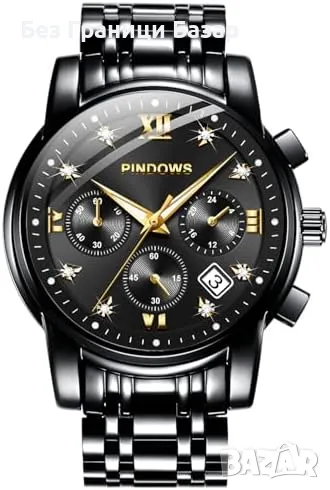 Нов Мъжки кварцов часовник хронограф с римски цифри и календар, снимка 1