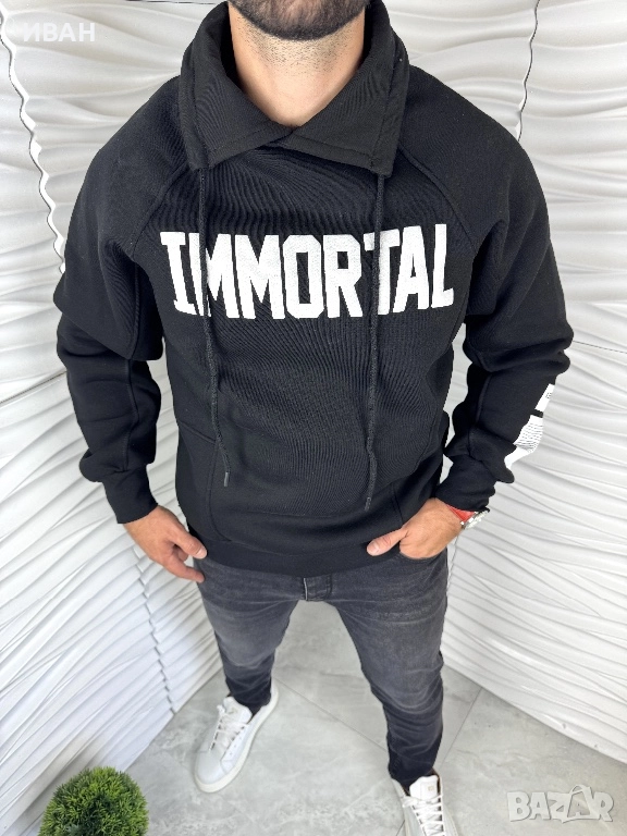 Мъжка ватирана блуза с надпис отпред в черен цвят, снимка 1