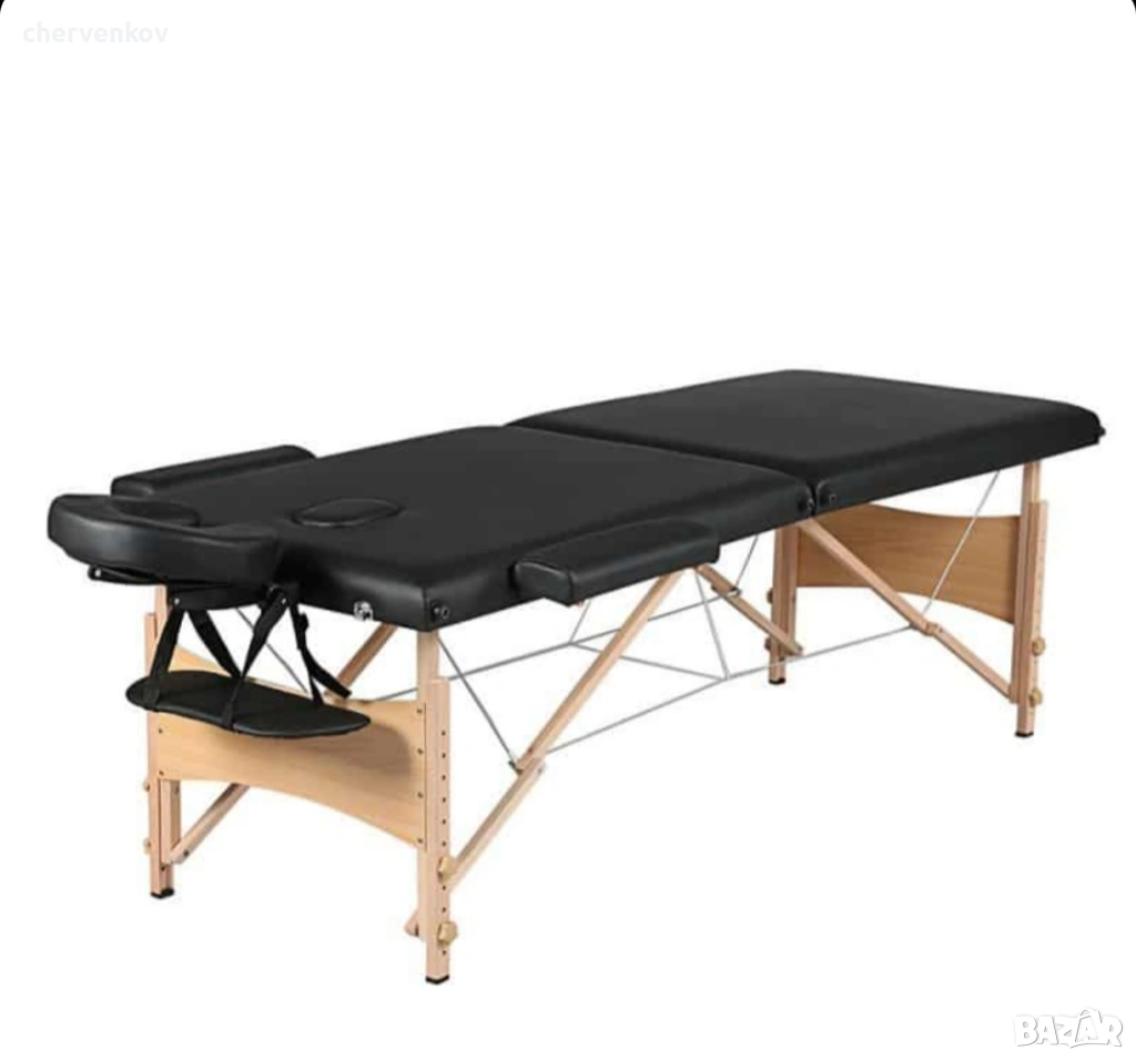 Двусекторна дървена козметична масажна кушетка - черен бял цвят, снимка 1