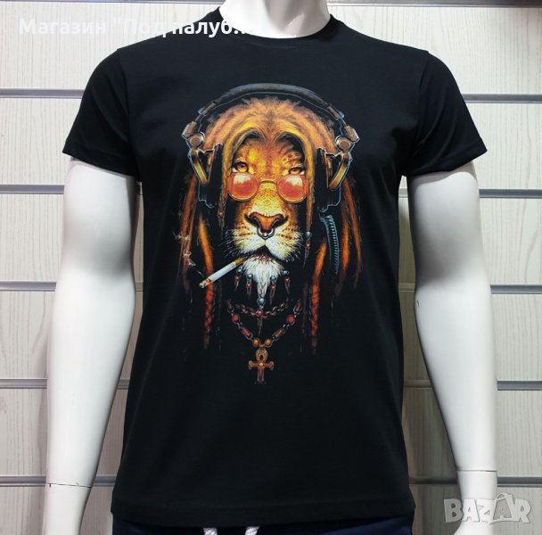 Нова мъжка тениска с дигитален печат Лъв хипи пушач, снимка 1