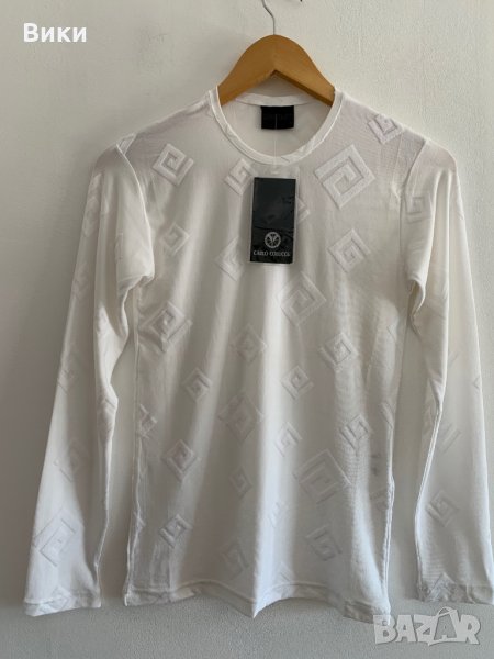 Мъжка Бяла тениска с дълъг ръкав, снимка 1