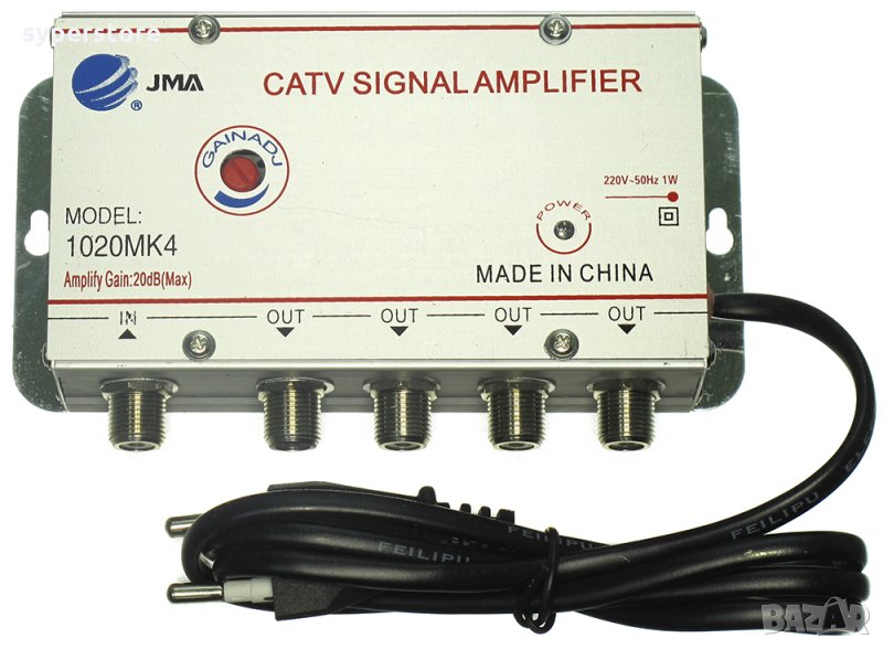 Антенен усилвател за телевизия 20 dB 4 Изхода TV Signal Amplifier JMA1020MK4, снимка 1