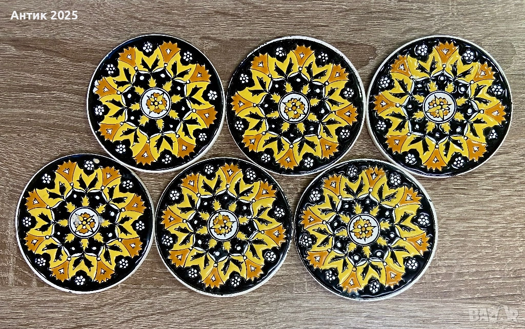 Винтидж комплект керамични подложки за горещо, ръчна изработка Manousaki Keramik, Родос, Гърция, снимка 1