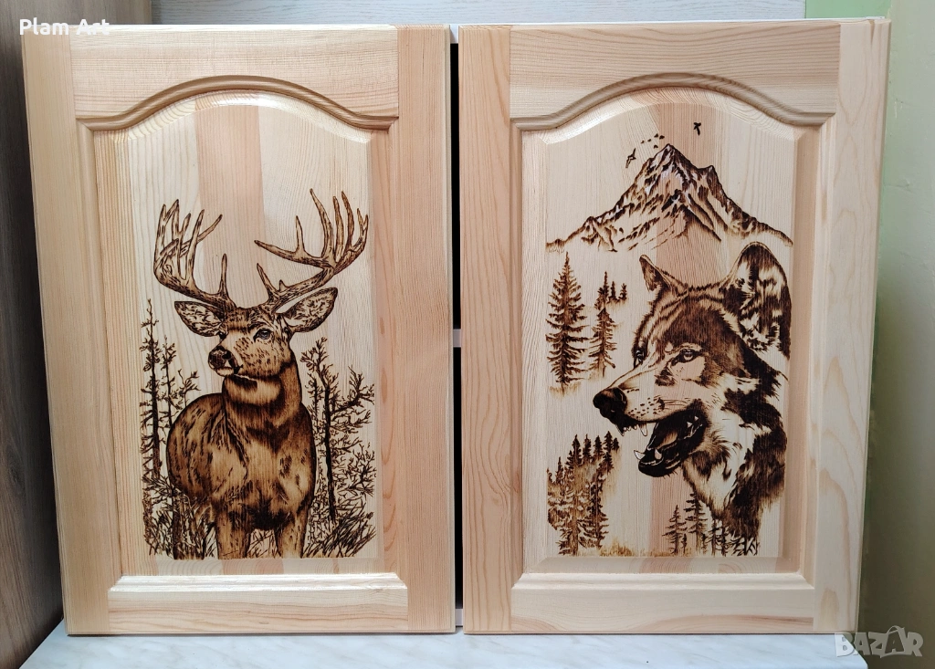 Ръчно пирографиран дървен шкаф - уникат, снимка 1