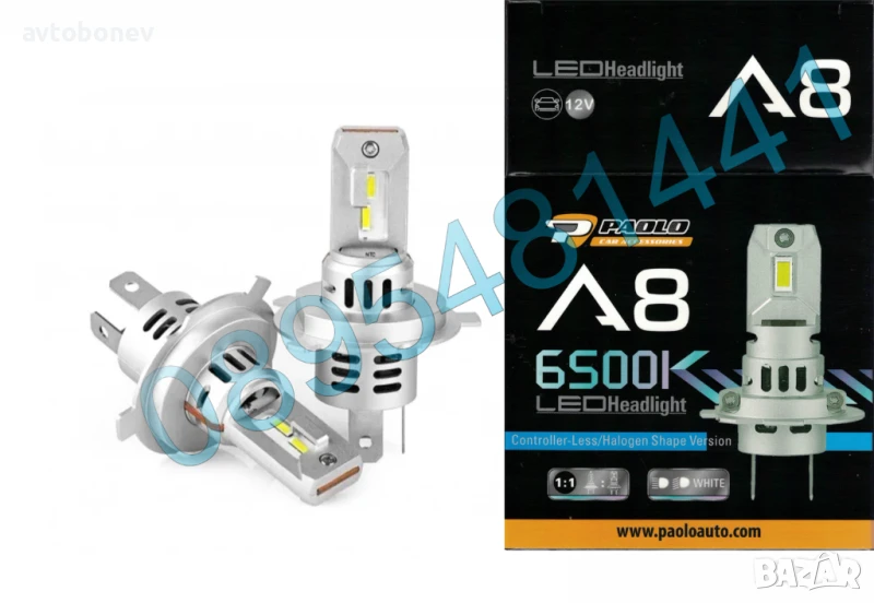 LED крушки A8 - H4 - 6500K - 12V/36W, к-т/2бр/, снимка 1