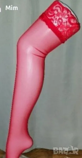 Червени дамски чорапи с дантела , снимка 1