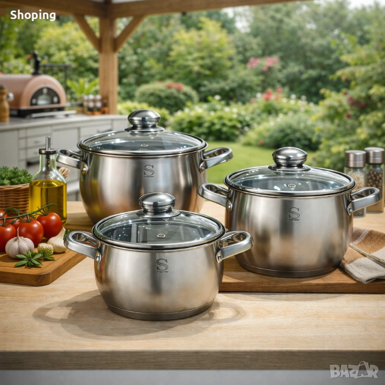 Комплект тенджери Swissgold EMMIE (SG-18099) – 3 броя с 5-слойно капсуловано дъно, снимка 1