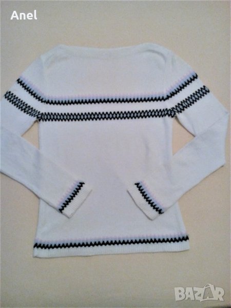 Промо оферта: Фин бял пуловер с декоративни ивици, размер S, снимка 1
