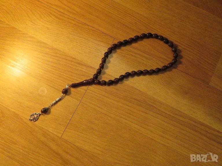 Броеница, тъмно кафява османска броеница с орнаменти, турска броеница  с 33 мъниста, снимка 1