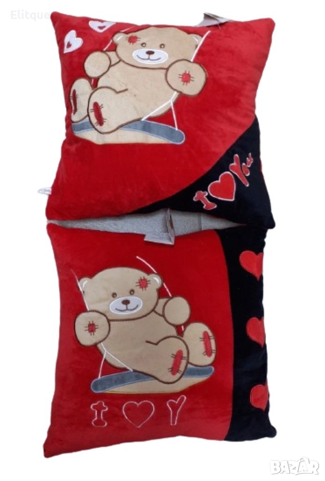Подаръчна квадратна плюшена музикална възглавничка с мече за Свети Валентин, 35см, снимка 1