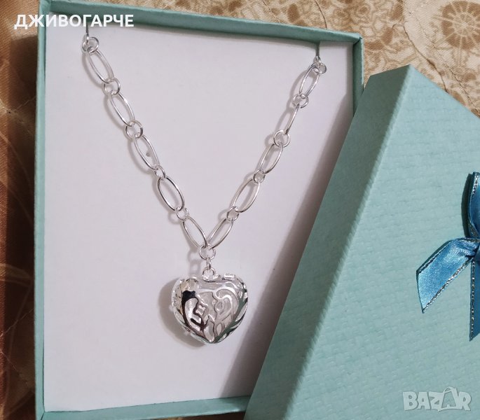 Нов, масивен дамски сребърен ланец със сърце. С подарък-луксозна подаръчна кутия., снимка 1