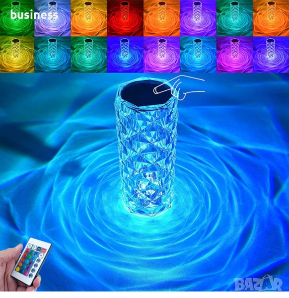 Музикална,Кристална RGB лампа с дистанционно, 6 вида яркост, Вградена батерия от 2000mAh, снимка 1