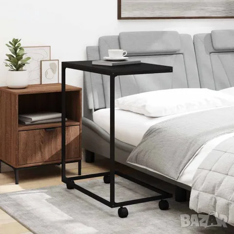 vidaXL Помощна маса с колелца черна 55x35x70 см инженерно дърво, снимка 3 - Маси - 56147176