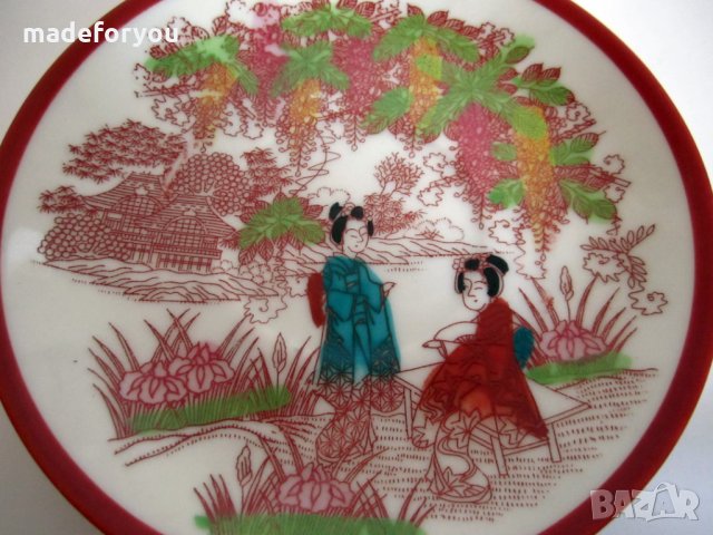 Китайска порцеланова,порцелан чиния,чинийка с Гейши ръчно оцветена, снимка 3 - Колекции - 30709972