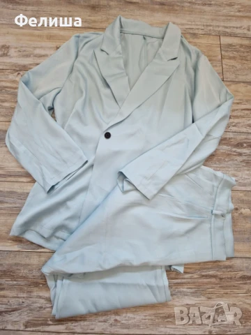 Мъжки Спортно Елегантен Небрежно Модерен Костюм Сияйно Бледо Синьо Сако+Панталон, снимка 6 - Спортни дрехи, екипи - 51007769