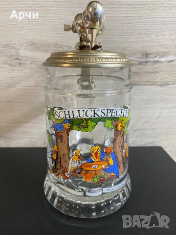 Немска стъклена халба за бира, снимка 3 - Чаши - 53940425