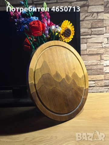Ръчно декорирана дървена кръгла дъска , снимка 2 - Прибори за хранене, готвене и сервиране - 52410637
