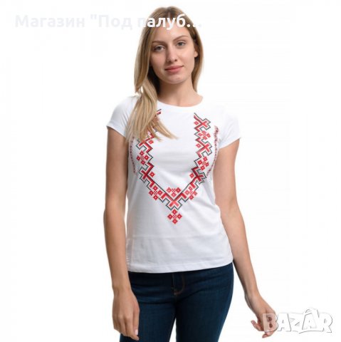 Нова дамска бяла тениска с трансферен печат Шевица, Етно мотив, България, снимка 11 - Тениски - 29964888