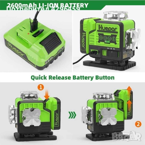 Лазерен Нивелир Huepar P04CG, 16 зелени линии 4D, снимка 9 - Измервателни инструменти - 52189706