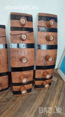 Полилеи от автентични реставрирани дъбови бъчви с ръчно изработени дървени чашки , снимка 3 - Полилеи - 50874496