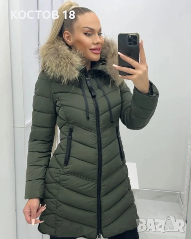 Зимно дълго яке, естествен пух на качулката – 4251 зелен 5 цвята