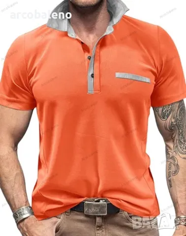 Ежедневна мъжка поло риза с къс ръкав с цветни блокчета и ревери, 6цвята , снимка 8 - Блузи - 49318962