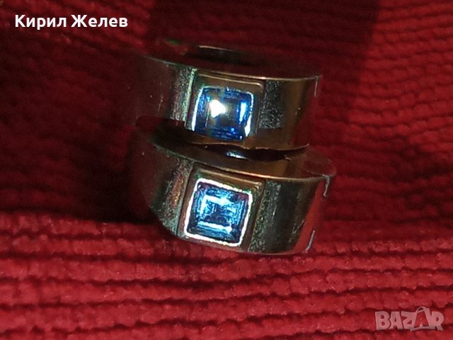 СКЪПОЦЕННИ ПОЗЛАТЕНИ СРЕБЪРНИ САПФИРЕНИ ОБЕЦИ СРЕБРО 925 с ПЕЧАТ STERLING с ФАСЕТИРАНИ САПФИРИ 25756, снимка 4 - Обеци - 35782525