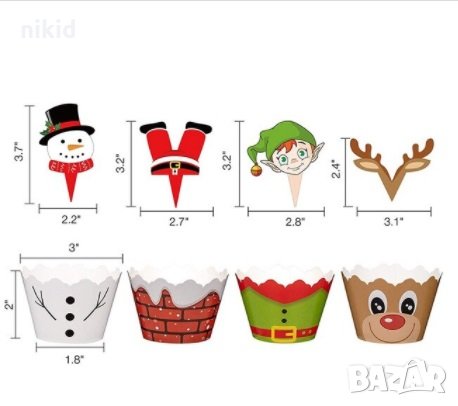 12 бр Коледни кошнички декори с топери за мъфини кексчета украса парти Коледа, снимка 2 - Други - 30534016