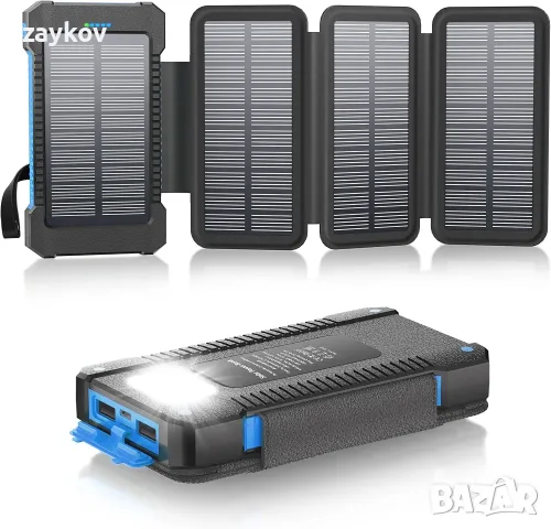Соларна външна батерия 26800 mAh, USB-C 18 W бързо зареждане за iPhone, Samsung и други
