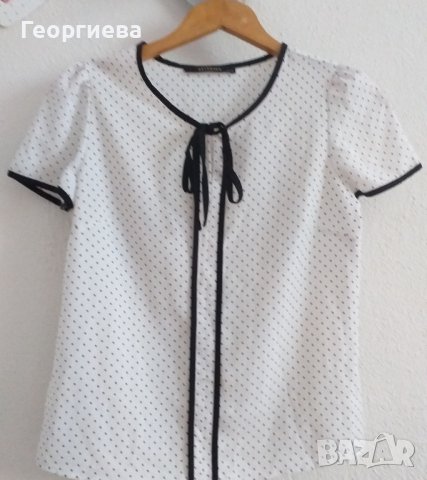 Стилна бяла риза на черни точки, снимка 1