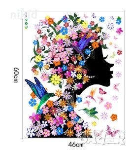 Черно лице дама с цветя самозалепващ стикер лепенка за стена мебел, снимка 3 - Други - 29248248