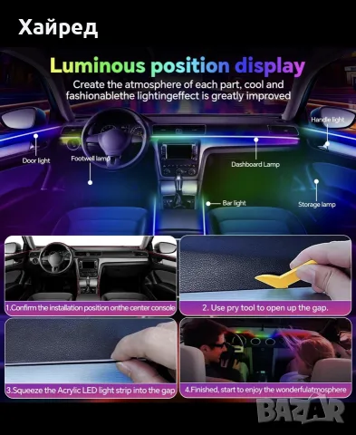 НОВО! Комплект за LED амбиентно осветление за автомобил BPHUNY – 18 в 1, снимка 5 - Аксесоари и консумативи - 55931351