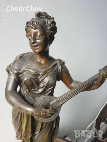 ЦАМ статуетка 48см-3кг/стара метална скулптура/метална фигура на жена-музикантка, снимка 6 - Антикварни и старинни предмети - 49232083