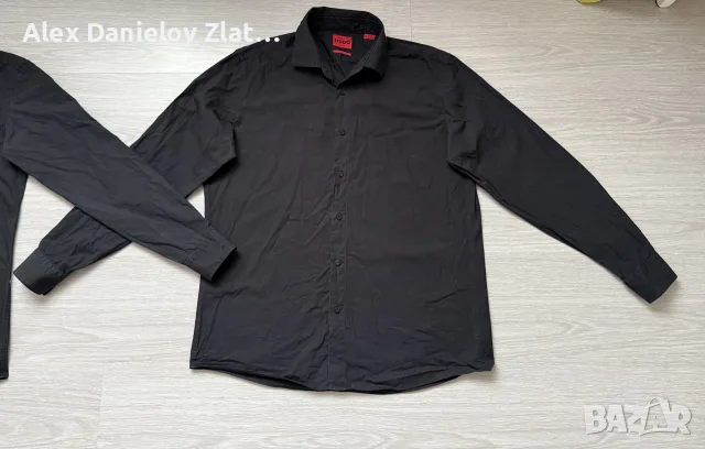 Мъжка черна риза HUGO Boss Modern Fit (Размер 42 / L-XL), снимка 2 - Ризи - 56140556