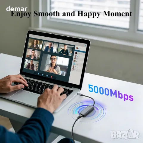 Minthouz USB C към Ethernet адаптер, 5G кабелен мрежов адаптер, алуминиев RJ45, снимка 8 - Мрежови адаптери - 50399055