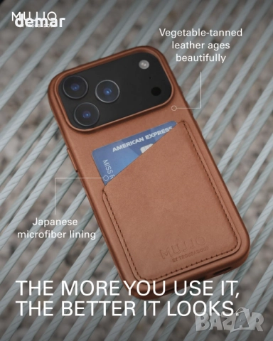 Кожен калъф-портфейл Mujjo за iPhone 17 Pro съвместим с MagSafe, кафяв, снимка 6 - Калъфи, кейсове - 51877241