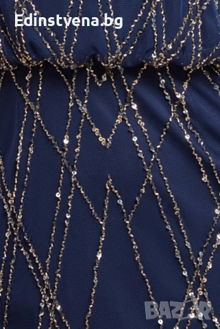 Дамска тъмносиня дълга рокля с пайети, снимка 3 - Рокли - 52391725