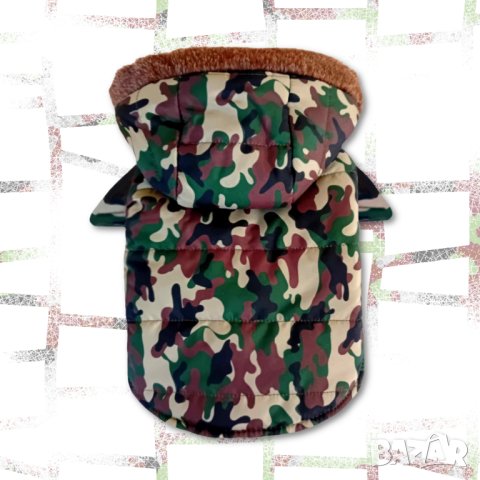 Яке за куче Камуфлаж. Якета за кучета. Кучешки дрехи. Дрехи за кучета. Грейка за куче.

, снимка 2 - За кучета - 31210151