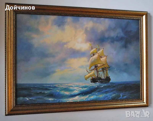 Лунна нощ, морски пейзаж с кораб, картина , снимка 11 - Картини - 36529829