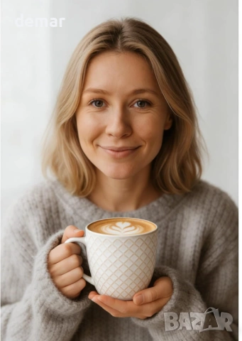 Комплект от 4 релефни керамични чаши с дръжки, 400 мл, снимка 5 - Чаши - 54117809