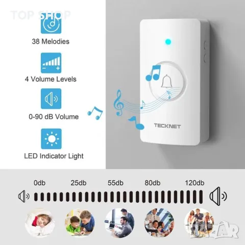 Безжичен звънец TeckNet DoorBell с 38 мелодии, снимка 6 - Друга електроника - 48692329