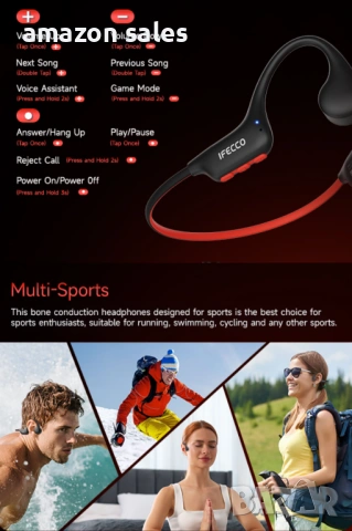 IFECCO X27 Водоустойчиви слушалки IP68 Bluetooth 6.0,с 8GB MP3,с костна проводимост (сини), снимка 12 - Безжични слушалки - 54239527
