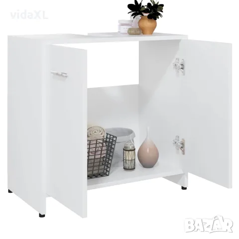 vidaXL Шкаф за баня, бял, 60x33x61 см, инженерно дърво, снимка 4 - Шкафове - 56147721